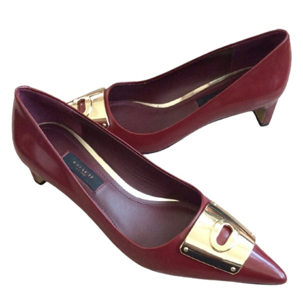 NIB Coach Lawrence Spazzalato Kitten Heels Shoes!  Dark Red with Gold Hardware